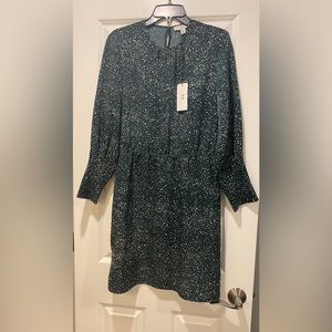 NWT- HALSTON BLACK WITH WHITE AND GREEN SCATTERED DOTS DRESS SIZE MEDIUM
